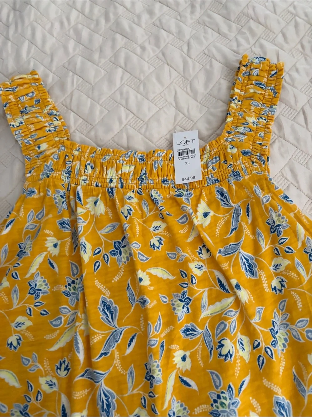 LOFT Yellow Floral women’s top with Blue Accents - Picture 3 of 3